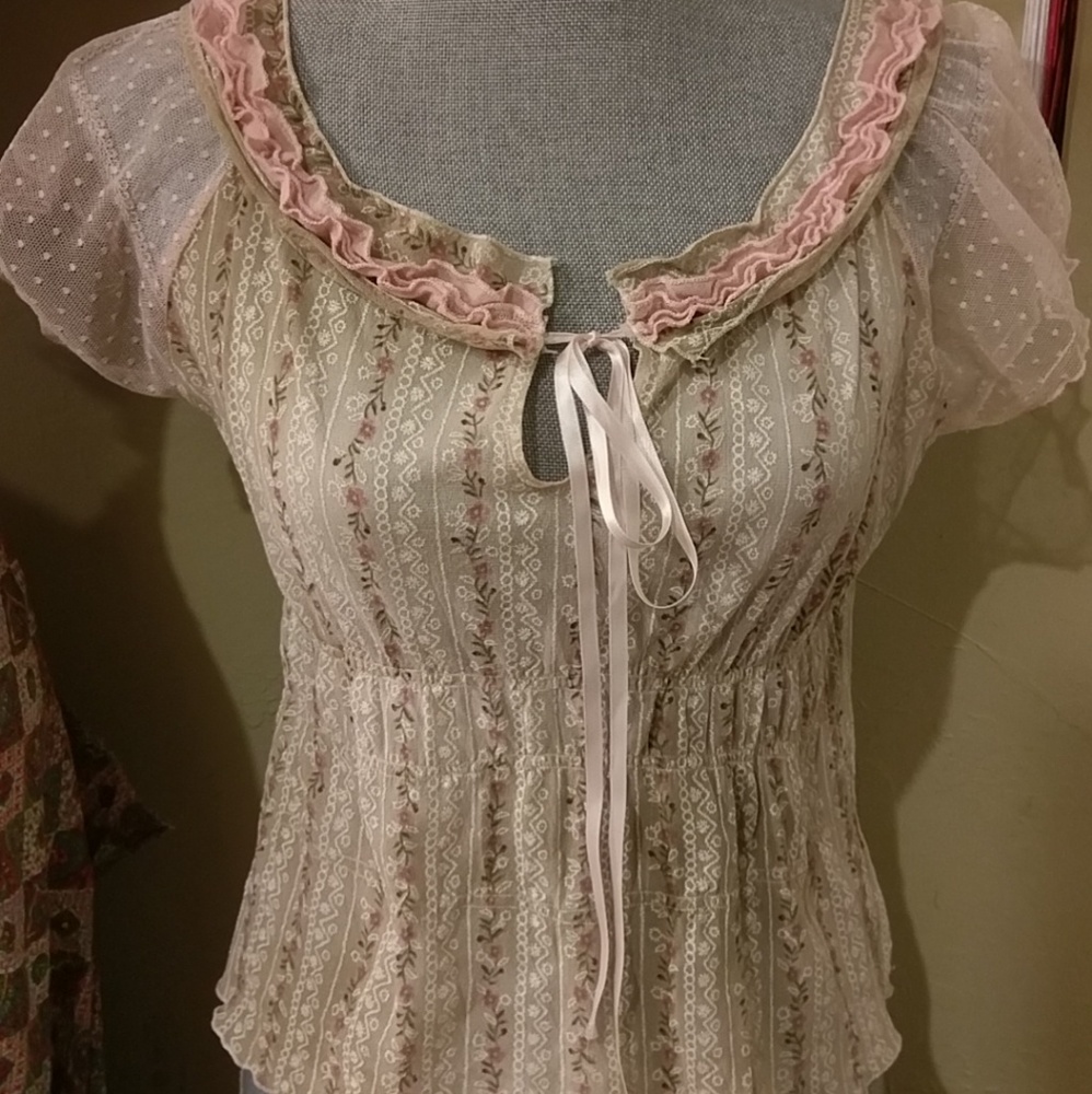 SOLD Vintage 70s Prairie Boho Style Blouse - Picture 1 of 3